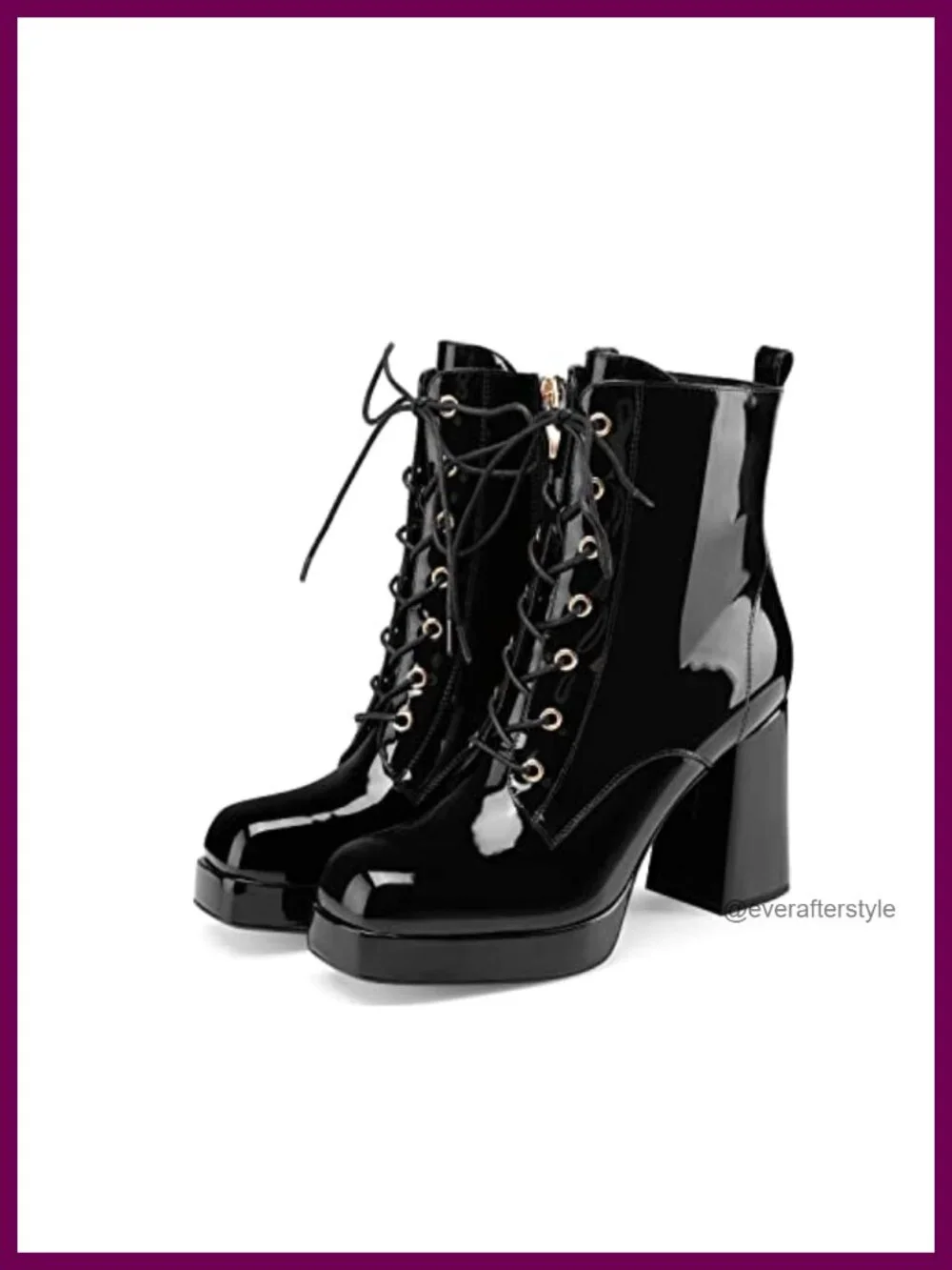 Patent Leather Ankle Boots Water Resistant Chunky Heel Bootie